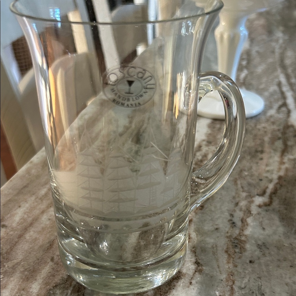 4 Clear Hand Blown Romania Glass Mugs by Toscany